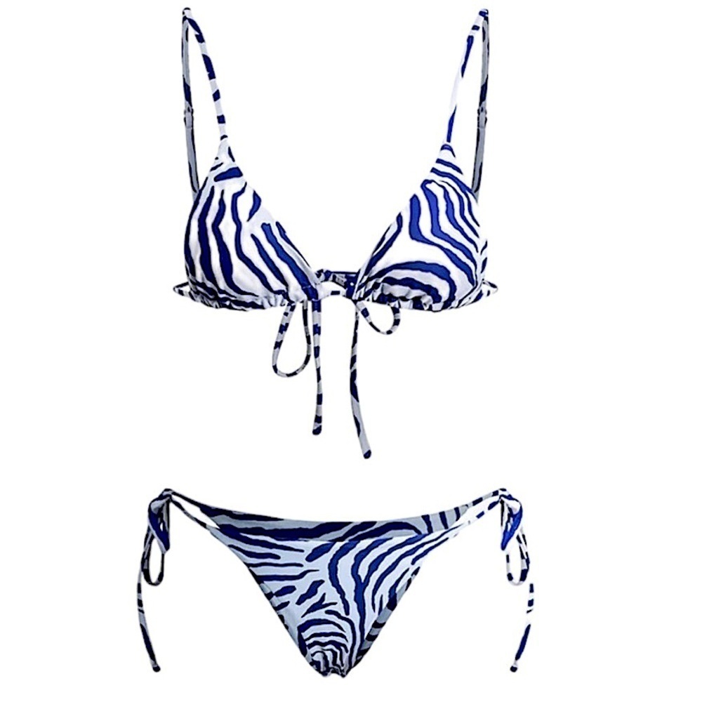 Mica's Bikini Set Women's‎ US 4 Zebra Print Blue White Summer Vacation New